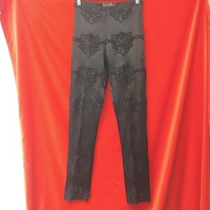 Nicole Miller satin embroidered evening pants black size 2
